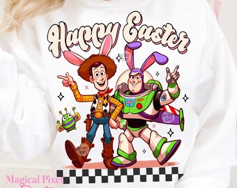 Story Woody And Buzz Sublimation PNG, Cartoon Easter Bunny Png, Easter Bunny Vibes Girl Png, Happy Easter Png, Cute Easter Shirt Design