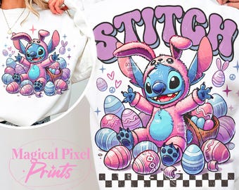 Stitch Easter Coquette PNG, Easter Bunny PNG, Pink Easter Cartoon Character Png, Happy Easter Shirt Design Png, Easter Matching Shirt Design