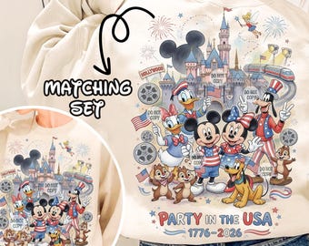 Patriotic Mouse and Friends Png, Party in the USA 2026 Shirt Design, 4th of July Theme Park Vacation, America 250 Years, Independence Day