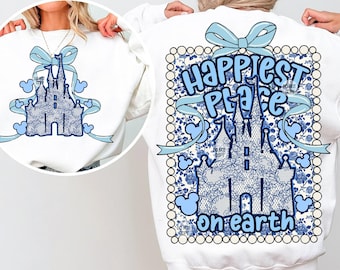 Floral Magical Castle Coquette Bow Png, Blue Chinoiserie Bow Png, Princess Png, Magical Kingdom Png, Vacation Png, Family Trip 2025 Png