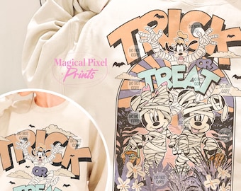 Trick Or Treat PNG, Retro Halloween Shirt Design, Trendy Halloween PNG, Spooky Season, Mouse And Friend Halloween, Mouse Pumpkin Halloween