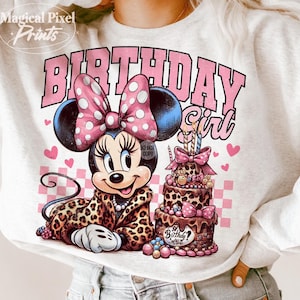 Minnie Birthday Girl PNG, Leopard Print Minnie PNG, Mouse Girl Birthday Png, Birthday Girl, Birthday Girl Shirt Design Png, Birthday Shirt