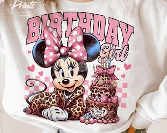 Minnie Birthday Girl PNG, Leopard Print Minnie PNG, Mouse Girl Birthday Png, Birthday Girl, Birthday Girl Shirt Design Png, Birthday Shirt