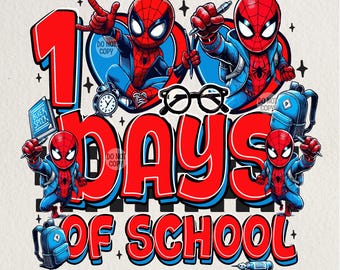 Spider 100 Days Of School Png, 100 Days Of School Cartoon Png, Spider Cartoon Character Png, Gift For Kid School Shirt Png, Digital Download
