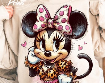 Retro Leopard Maus Skizze Shirt PNG, Retro Minnie Png, Minnie Sublimationsdesign, Familienurlaub, Familienreise, Vacay-Modus, magisches Königreich