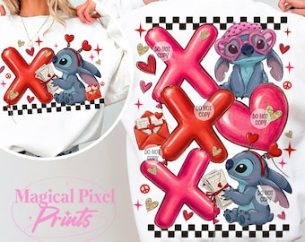 Xoxo Valentine Stitch Coquette Png, Cartoon Blue Character PNG, Magical Valentines Png, Stitch Valentine Day Shirt Design, Trendy Valentine