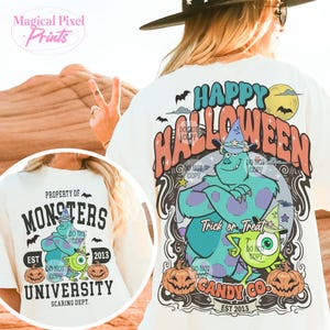 Puede incluir: Camiseta blanca con un estampado gr&aacute;fico de los personajes de Monsters Inc. El gr&aacute;fico presenta el texto "Property of Monsters University Scaring Dept. Est 2013". La parte posterior de la camiseta presenta un gr&aacute;fico de los personajes de Monsters Inc. con el texto "Happy Halloween Trick or Treat Candy Co. Est 2013".