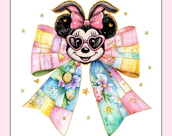 Minnie Happy Easter PNG, Coquette Easter Bunny Png, Retro Easter Png, Easter Coquette Png, Brushstroke Easter Png, Glitter Easter Girl Png