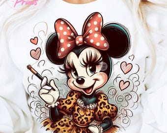 Retro Leopard Maus PNG, trendiges Png-Design, weiches Mädchen-Ära Png, rosa Schleife, Kokette Shirt Design Png, magisches Königreich, digitaler Download