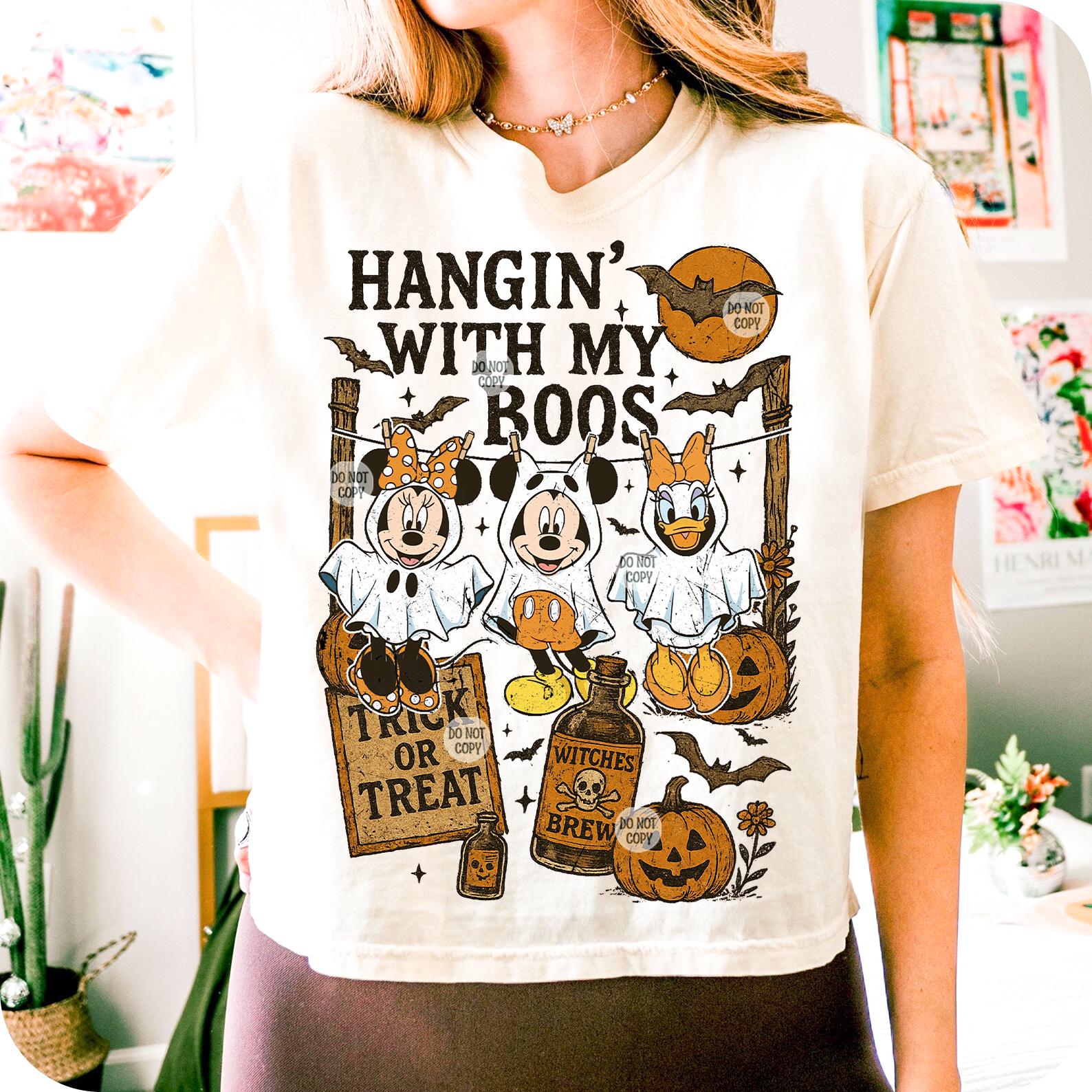 Funny Hanging Ghosts Halloween PNG, Mickey And Minnie Halloween Design, Halloween Ghost Png, Cute Pumpkin Bat Halloween Sublimation, Spooky