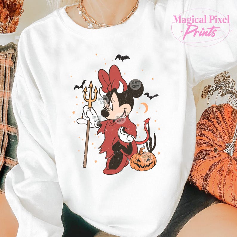 Minnie Devil Cute Spooky Mouse Sublimation PNG, Minnie Halloween Png, Halloween ...