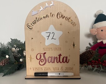Personalised Christmas countdown to Santa board, wood and acrylic