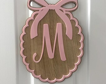 Personalised Wood Acrylic Letter Bow Wall Hanging – Kids Room Door Decor
