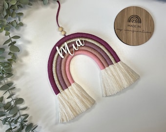 Personalised Macrame Rainbow Wall Hanging: Pink Gold Nursery Decor