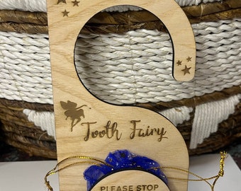 Personalised Wooden Tooth Fairy Sign with Bag - Ash or Oak Veneer