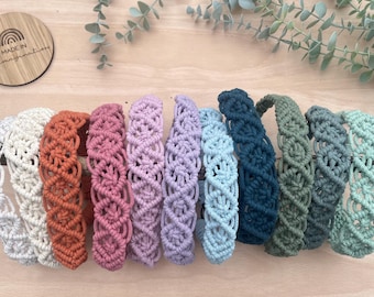Handmade macrame headband in three sizes and a variety of colours cotton cord. Matching headbands.