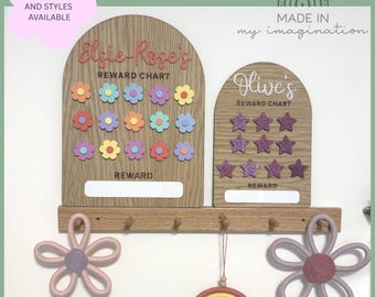 Personalised reward/star chart wooden with acrylic Stars or Flowers