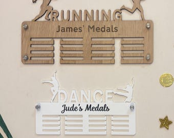 Personalised Wooden or acrylic Medal Holder: Laser Cut Sports Award Display