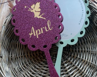 Personalised mini handheld affirmation mirror, acrylic with dancer, bow or fairy design