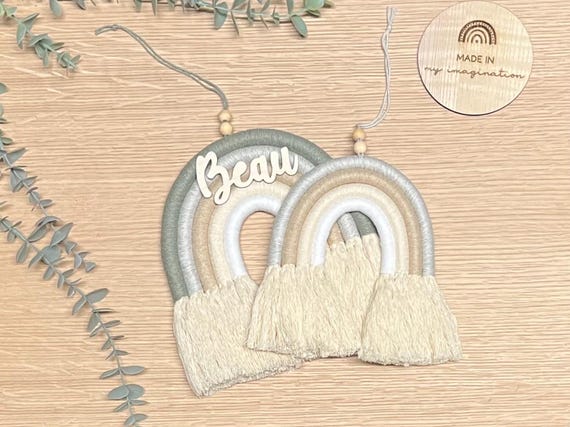 Personalised Neutral colours Macrame Rainbow | handmade Neutral Nursery Decor
