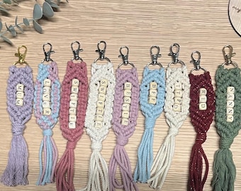 Personalised Macrame Keyring with Wooden Name Beads