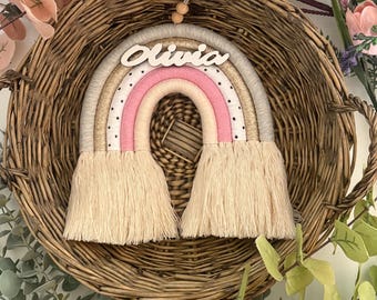 Personalised Macrame Rainbow neutral with a pop of colour| Nursery Decor, Baby Shower Gift