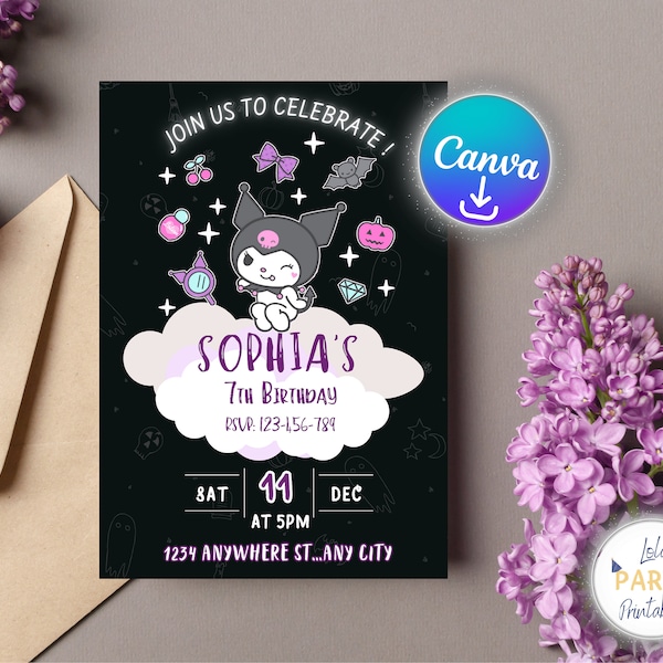 Kitty Birthday Invitation Editable, Halloween Birthday Invitations, Digital Kids Party Invite, Girls Birthday Card, Editable Kawaii Invite