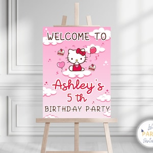 Kitty Birthday Welcome Sign, Kitty Birthday Welcome Poster, Girls Birthday Welcome Sign , Personalized Kawaii Welcome Sign