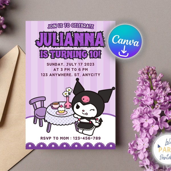 Kitty Birthday Invitation Editable, Kitty Birthday Invitations, Digital Kids Party Invite, Girls Birthday Card, Editable Kawaii Invitation