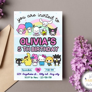 Kitty Kawaii Invitation, Kitty Personalized Birthday Party Invitation, Kitty birthday Invitation, Printable and Digital Birthday Invite