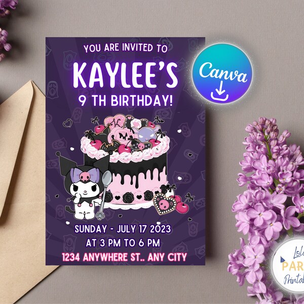 Kitty Birthday Invitation Editable, Kitty Birthday Invitations, Digital Kids Party Invite, Girls Birthday Card, Editable Kawaii Invite