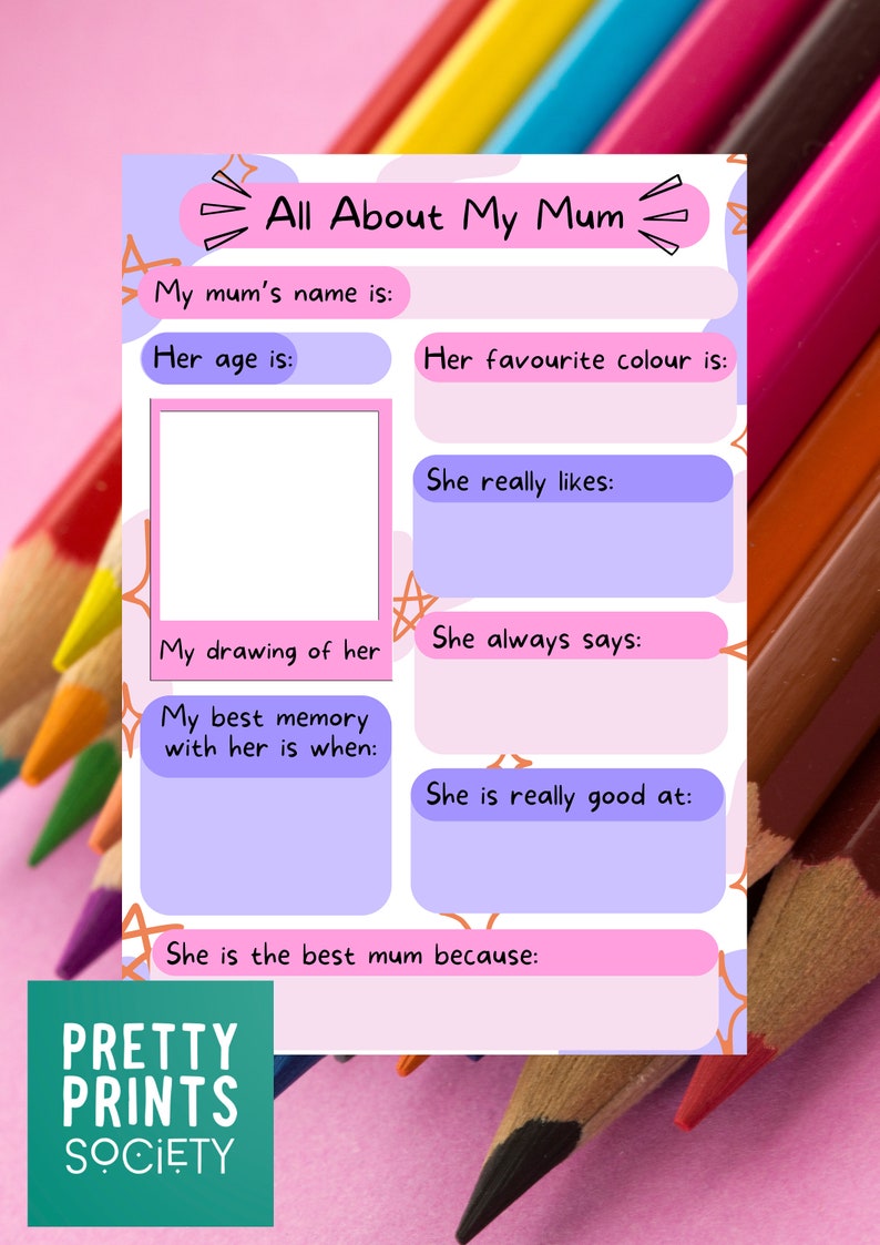 All About My Mum Printable Instant DIGITAL Download Mum Appreciation ...