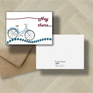 Carte de voeux Carte postale avec vélo et fleurs fantaisistes mignons à imprimer