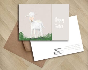 Encantadora tarjeta de Pascua con ilustración de cordero y fe cristiana