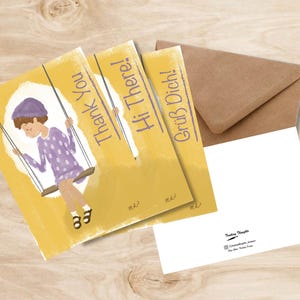 Niedliches Mädchen auf Schaukel Illustration Postkarte - Grußkarte - Home Decor