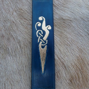Marcador de couro com douramento - Viking, Celta, Livro, Ren, Medieval, Renascentista, Bruxo, Edda