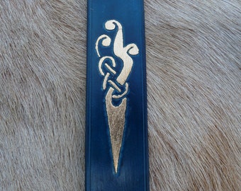 Leather bookmark with gilding - Viking, Celtic, Book, Ren, Medieval, Renaissance, Witcher, Edda