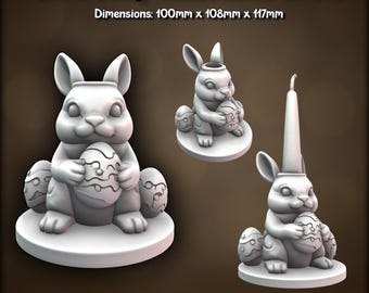 かわいい卵抱きウサギのキャンドルホルダー（3Dプリント可能） - 個人版