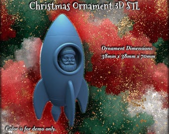 レトロなサンタロケット船 – ミッドセンチュリー風クリスマスオーナメント | 3Dプリント可能なSTL - 2年間の商用ライセンス
