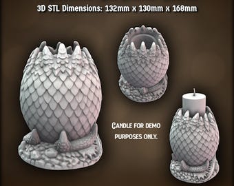 ドラゴンの卵型キャンドルホルダー STL – スケール付きファンタジーエッグティーライトデコレーション（3Dプリント可能） - 個人版