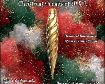 レトロなツイストつらら – ヴィンテージクリスマスオーナメント | 3Dプリント可能なSTL - 2年間の商用ライセンス