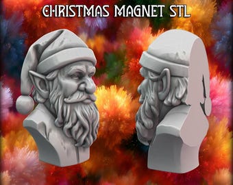 エルフ風サンタバスト - 3Dプリント可能なクリスマスマグネットSTL - 2年間の商用ライセンス