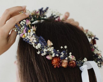 Dried Flower Hair Crown | Rose, Lavender & Gypsophila Bride Crown | Bespoke Wedding Garland | Festival Hair | Flower Girl Hair | Hen Party