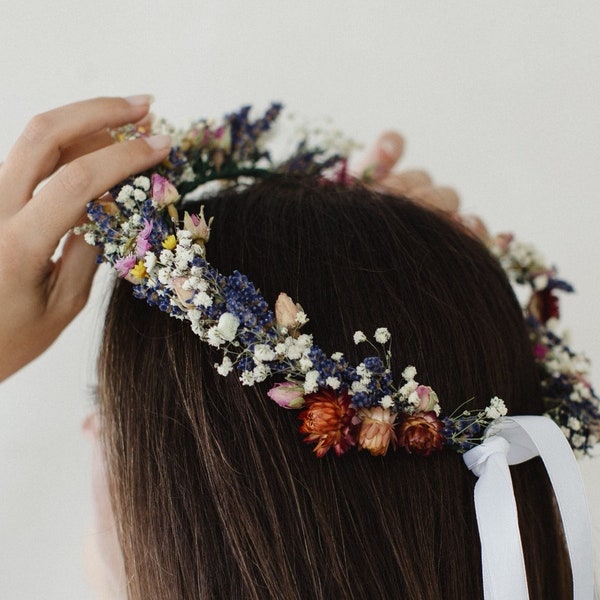Dried Flower Hair Crown | Rose, Lavender & Gypsophila Bride Crown | Bespoke Wedding Garland | Festival Hair | Flower Girl Hair | Hen Party