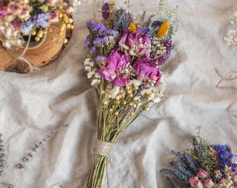 Peony Dried Flower Bouquet with Personalised Card | Colourful Flowers for Birthday | Rustic Wedding Bouquet | Pink Peony Posy | Gift For Her
