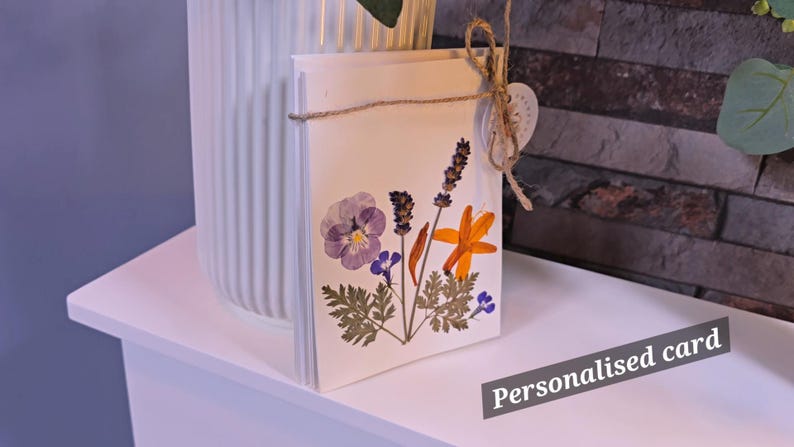 A personalised card in each bouquet made of home grown pressed flowers.