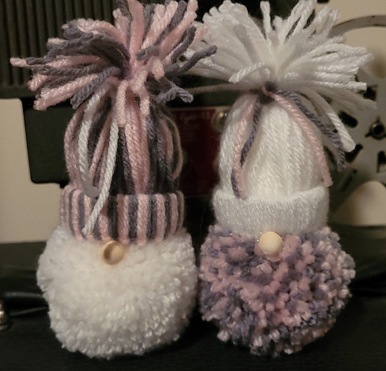 Handcrafted Pom Pom Yarn Gnomes set of 2, Whimsical Home Decor, Gift