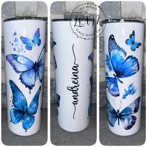 Personalized Blue Purple Butterfly Tumbler