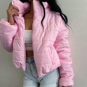 Pink puffer jacket nz clearance