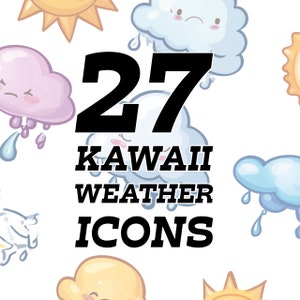 27 Cute Weather Digital Stickers, Weather PNG Clipart, Weather Stickers, Kawaii Weather Clipart Including 27 Images Transparent And PNG